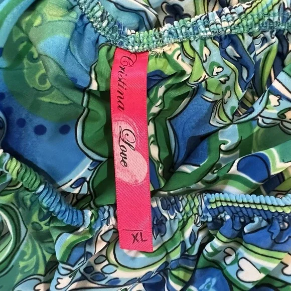 Cristina Love Blue Green Paisley Strapless High-Low Maxi Dress Womens XL - Picture 9 of 10